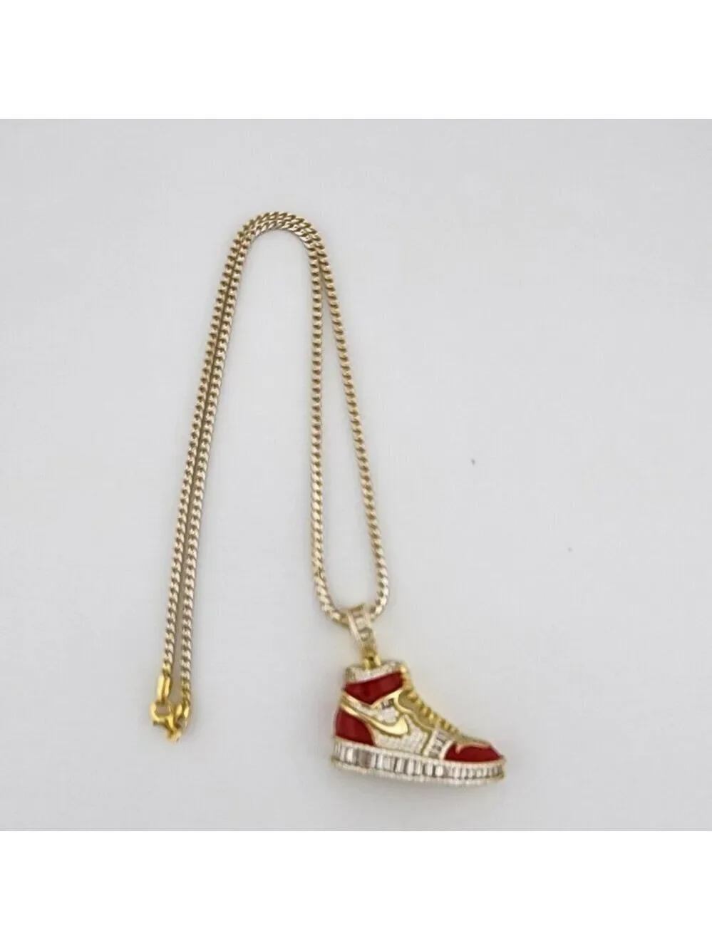 Brand New Sterling Silver 925 Red Cz Sneaker Necklace